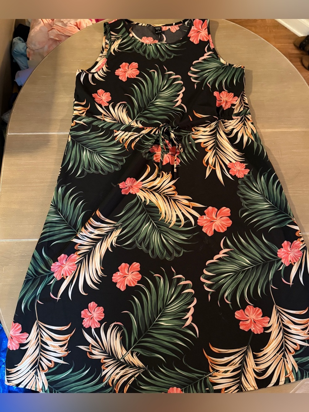 Emery Rose Tropical Floral Maxi Dress L Black Hibiscus Palm Cruise Resort Slit